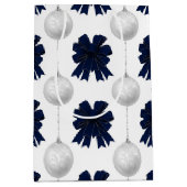 クリスマス ネイビー ボウ ベルベット パターン ミディアムペーパーバッグ (正面)