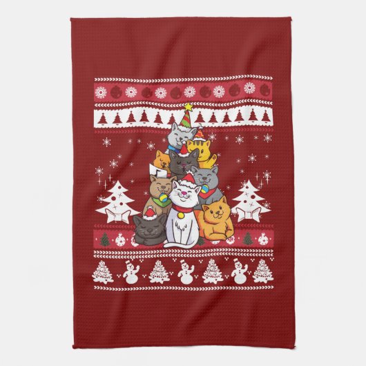 クリスマス ネコの木 キッチンタオル (縦)