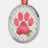 クリスマス ネコの足跡 名前 ホリー ファン メタルオーナメント (左)