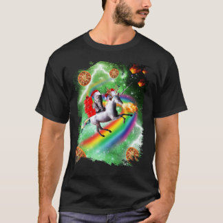 クリスマス ネコ サンタ ユニコーンに乗る, スペースピザ Fu Tシャツ