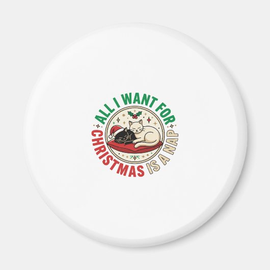 クリスマス ネコ 昼寝 ホリデー デザイン マグネット (正面)