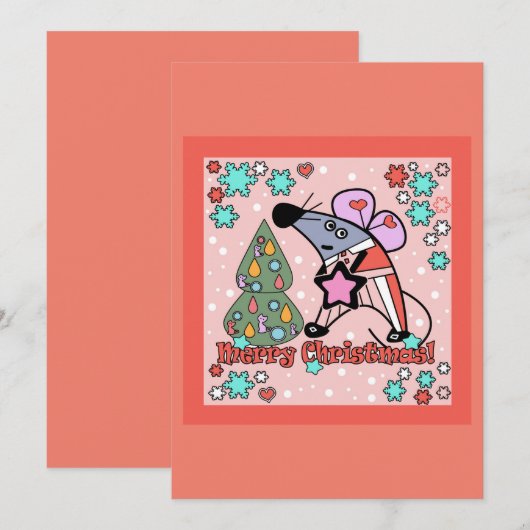 クリスマス、ネズミ 招待状 (正面/裏面)