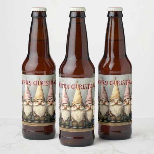 クリスマス・ノームのとんがり帽子と長いひげ ビールラベル (ボトル)