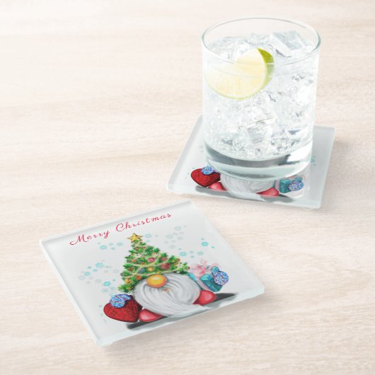 クリスマス ノーム ガラス コースター (アングル)