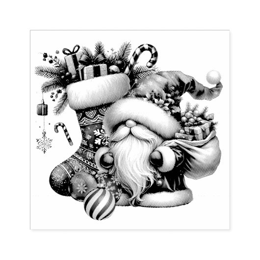 クリスマス ノーム、ストッキングとギフト ラバースタンプ (インプリント)