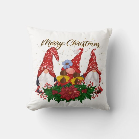 クリスマス・ノーム・ポインセチアの幻想的な森 クッション (正面)