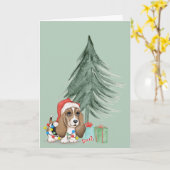 クリスマス・ハウンド・ドッグ・イン・ライト カード (黄色い花)