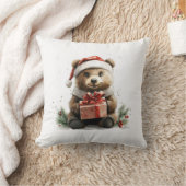 クリスマス・ハットに飾り付ける動物ベビークマ クッション (ブランケット)
