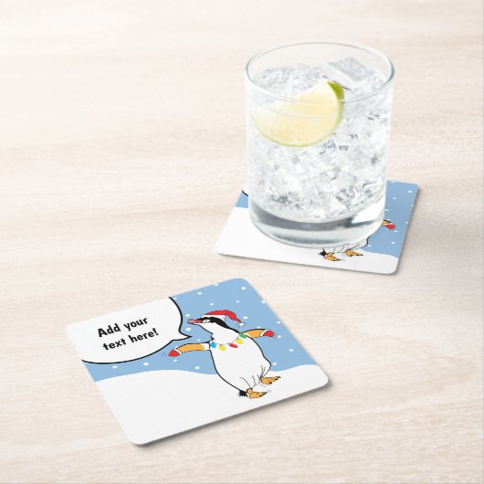 クリスマス・ハッピーペンギンはこう言う スクエアペーパーコースター (インサイチュ)