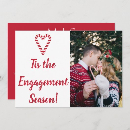 クリスマス・ハートのエンゲージメント写真 シーズンカード (正面/裏面)