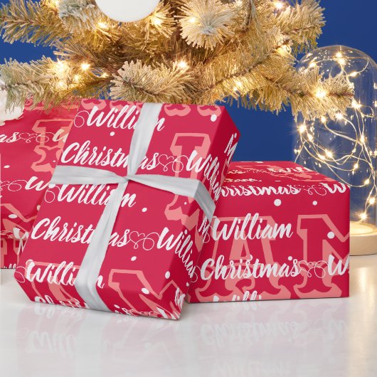 クリスマス・ハート・メリーの名前が赤い台本 ラッピングペーパー (クリスマス)
