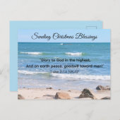 クリスマス・バイブル聖なる書物、 経典付きブルー海の写真 シーズンポストカード (正面/裏面)