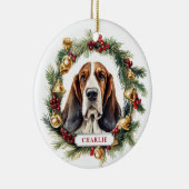 クリスマス バセットハウンド 陶器 丸型 オーナメント (右)