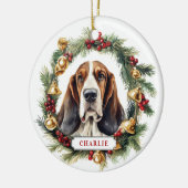 クリスマス バセットハウンド 陶器 丸型 オーナメント (左)