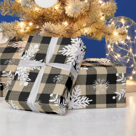 クリスマス – バッファロープレイドベージュスノーフレーク ラッピングペーパー