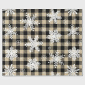 クリスマス – バッファロープレイドベージュスノーフレーク ラッピングペーパー (フラット)
