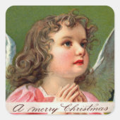 クリスマス・バナーの天使を祈る スクエアシール (正面)