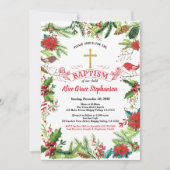 クリスマス・バプテスマの招待。赤白金ゴールド十字 招待状 (正面)