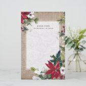クリスマス バラ Burlap レース ポインセチア グリーンリーフ 便箋 (スタンド正面)