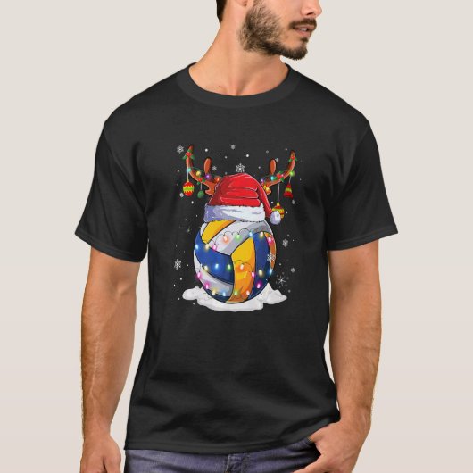 クリスマス バレーボール サンタ トナカイ ライト 飾り Tシャツ (正面)