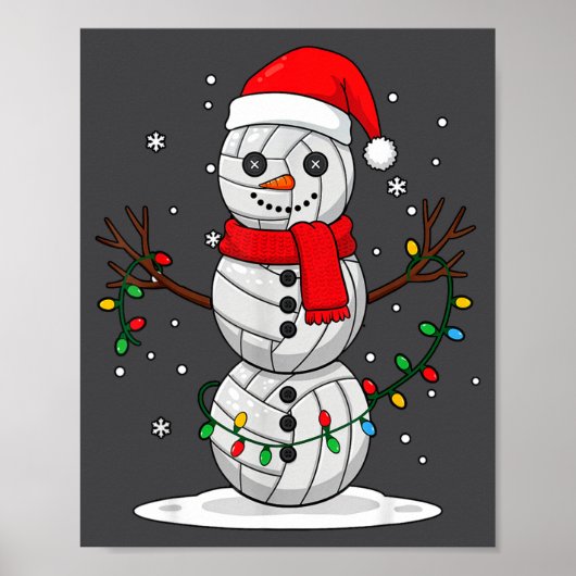 クリスマス バレーボール 雪だるま サンタ帽子 面白い ホリデー ポスター (正面)