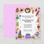 クリスマス·バースデー·パーティーの招待状（薄いピンク） 招待状 (正面/裏面)