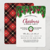 クリスマス·パイン·コーン、ベリー、オーナメント、プレイド 招待状 (正面/裏面)