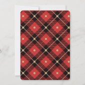 クリスマス·パイン·コーン、ベリー、オーナメント、プレイド 招待状 (裏面)