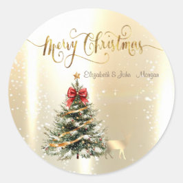 クリスマス+パイン+ツリー,クリスマス+ゴールド+トナカイ ラウンドシール
