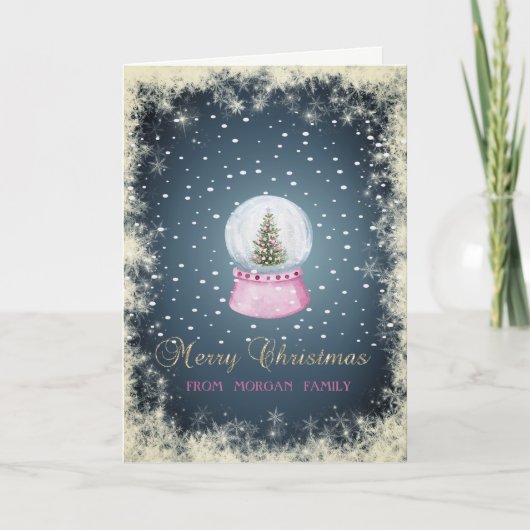 クリスマス パイン ツリー グローブ 雪 ホリデー カード (正面)