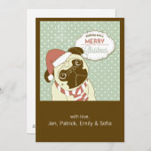 クリスマス・パグ！サンタハットのかわいい小さな犬 シーズンカード (正面/裏面)