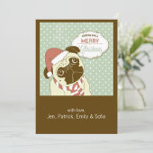 クリスマス・パグ！サンタハットのかわいい小さな犬 シーズンカード (スタンド正面)