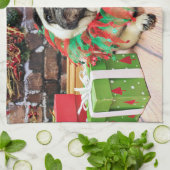 クリスマス-パグ-スペンサー キッチンタオル (折り畳み)