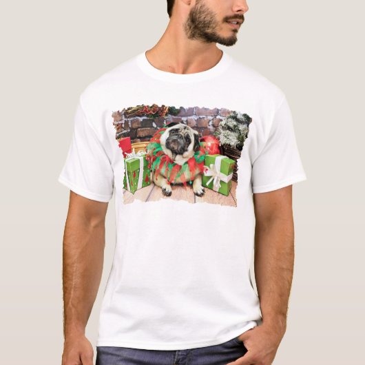 クリスマス-パグ-スペンサー Tシャツ (正面)
