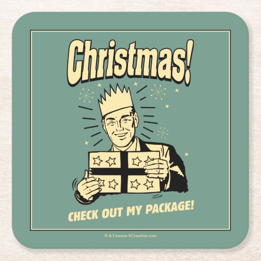クリスマス:パッケージをチェックアウト スクエアペーパーコースター (正面)