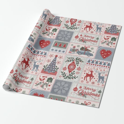 クリスマス・パッチワーク ラッピングペーパー (アンロールド)