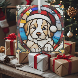 クリスマス・パピー 擬似ステンドグラス ガラスオーナメント