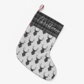 クリスマス　パーソナライズ　鹿の頭　グレー　タータン スモールクリスマスストッキング (正面 (吊り時))