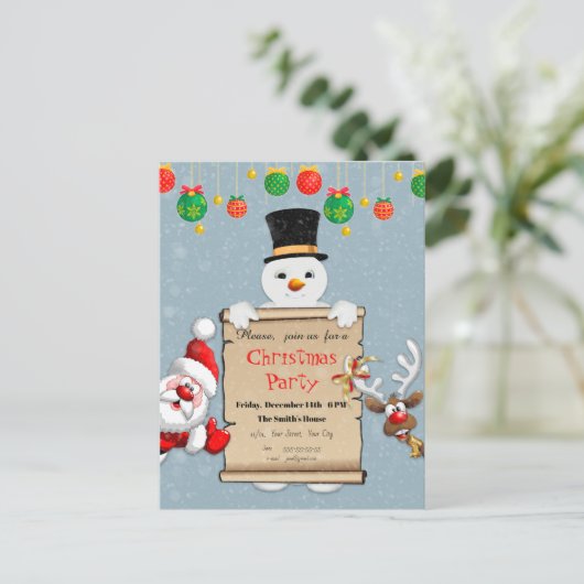 クリスマス・パーティのためのおもしろいなクリスマスの招待状 案内ポストカード (スタンド正面)