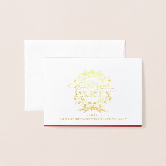 クリスマス・パーティのエレガントなヴィンテージのリースの招待 箔カード (封筒付き正面)