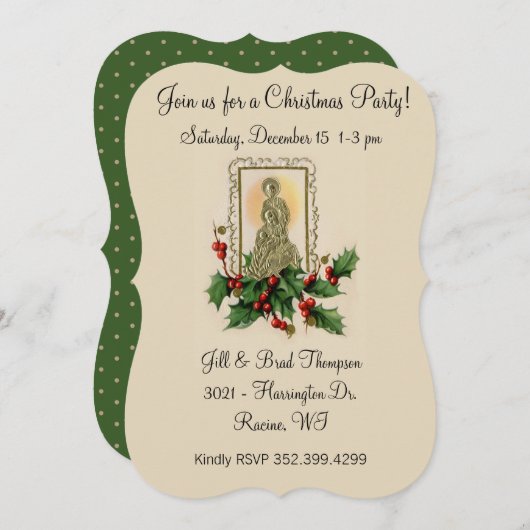 クリスマス・パーティのヴィンテージの出生のヒイラギの果実 招待状 (正面/裏面)