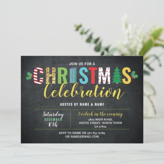 クリスマス・パーティの休日のお祝いのフェスティバルのおもしろい 招待状 (スタンド正面)