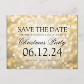 クリスマス・パーティの保存日付の金ゴールドのグリッターライト 案内ポストカード (正面)