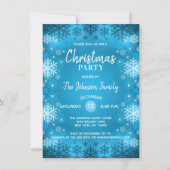 クリスマス・パーティの青いグリッターの白い雪片の雪 招待状 (正面)