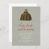 クリスマス・パーティは飲み物をですメリーなプディング休日食べます 招待状 (正面/裏面)