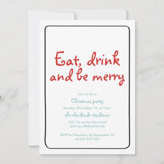 クリスマス・パーティは飲み物をですメリーな紫系統のシンプル食べます 招待状 (正面)