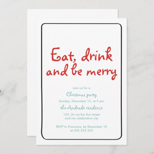 クリスマス・パーティは飲み物をですメリーな紫系統のシンプル食べます 招待状 (正面/裏面)