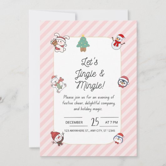 クリスマス パーティー招待状 – Let's Jingle & Mingle 招待状 (正面)