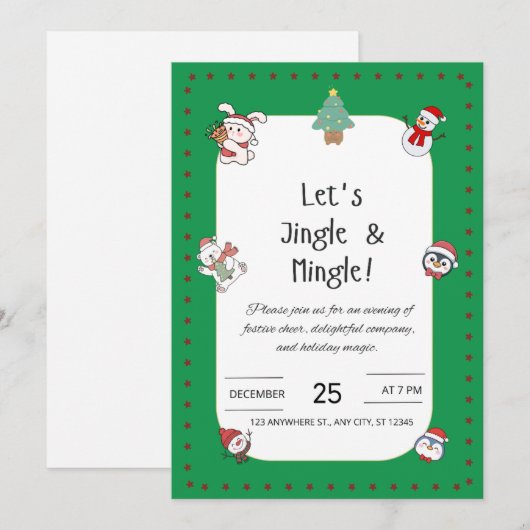 クリスマス・パーティー招待状 Let's Jingle & Mingle 招待状 (正面/裏面)