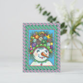 クリスマス·パーティー·ハットのかわいい雪だるま シーズンポストカード (スタンド正面)